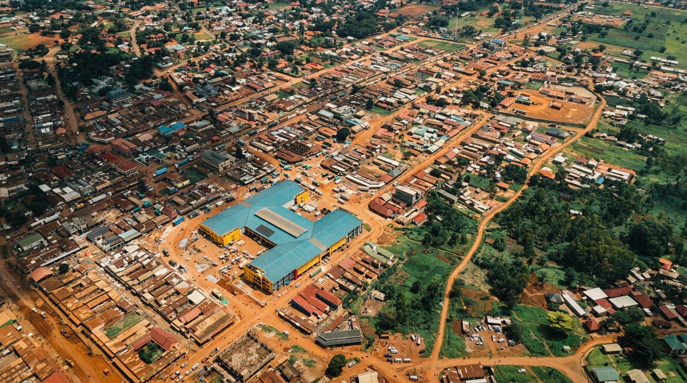 Aerial view of the Lake Victoria Green Belt landscape near Busia, Uganda